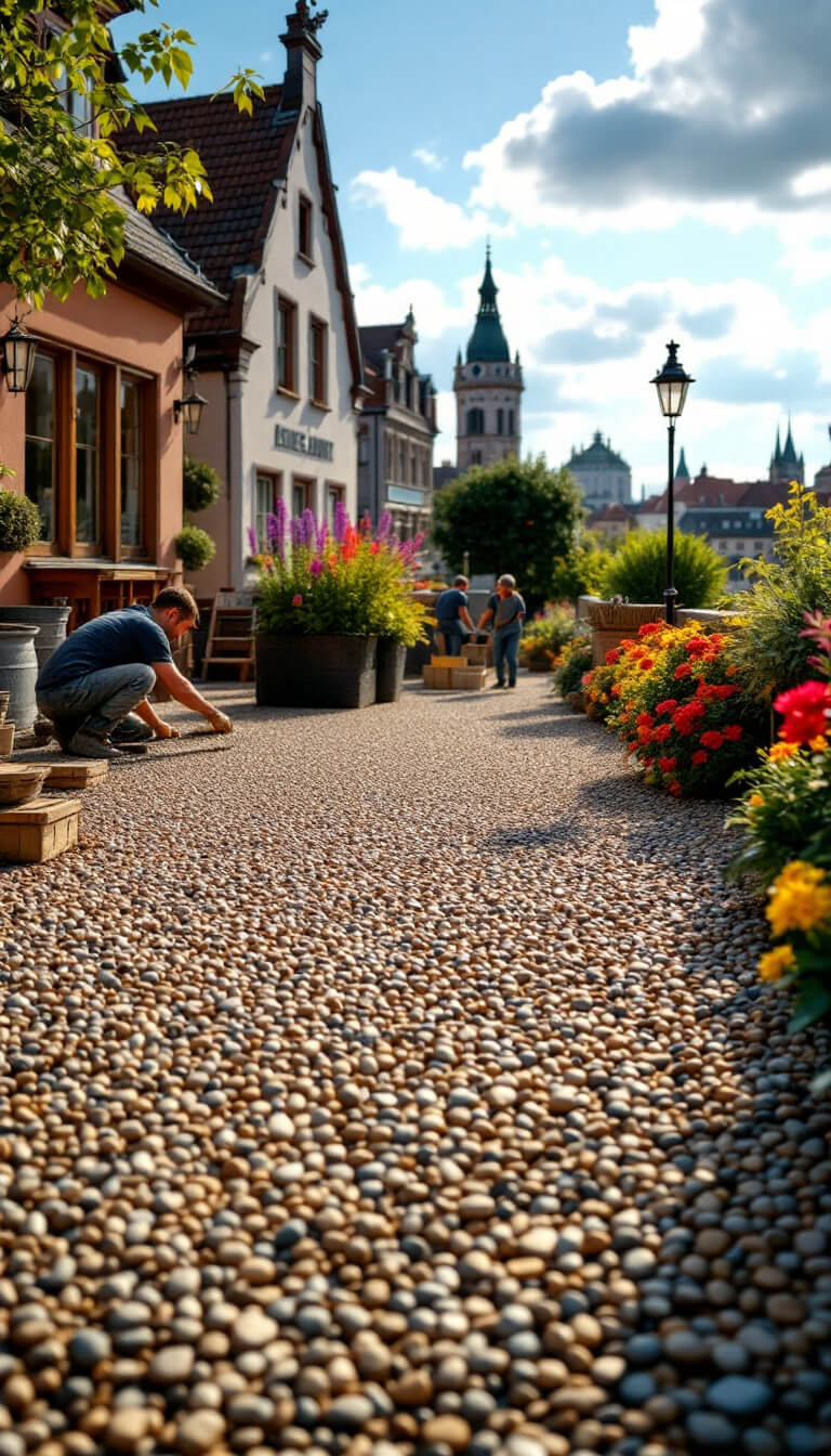 Verlegung einer Steinteppich Terrasse